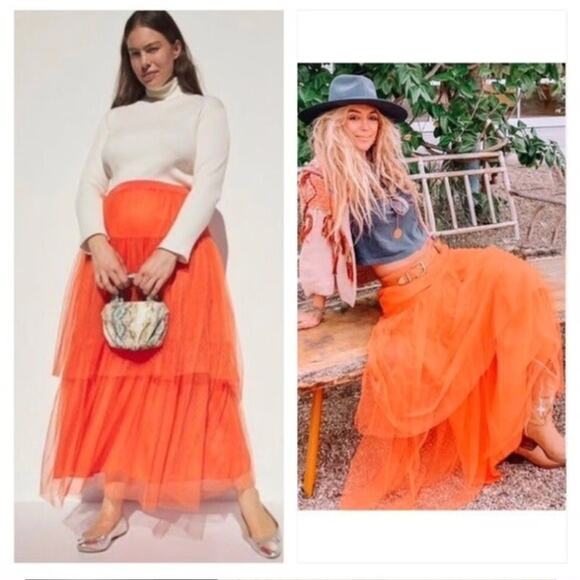 Anthropologie Evelyn Tulle Tiered Midi Maxi Skirt - Picture 3 of 8